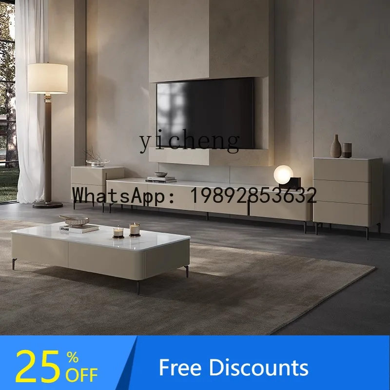 

AA saddle leather TV cabinet household storage rock slab coffee table floor cabinet living room furniture table