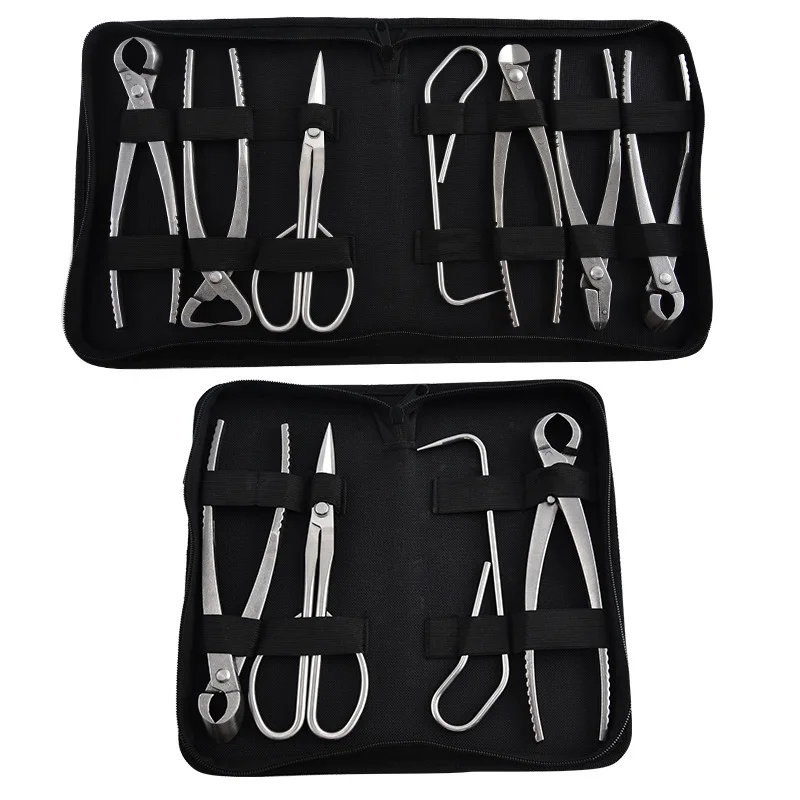 Premium Non-Slip Bonsai Pruning Tools Kit-Piece Set with Shears, Pliers, Trunk Splitters, Hook & Portable Bag