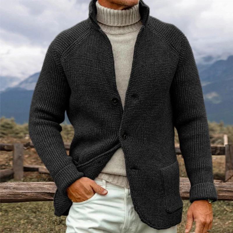 Plus Size Mens Knitted Cardigans 2025 Spring Fashion Stand Collar Buttoned Sweater Jackets Men Vintage Solid Color Slim Sweaters
