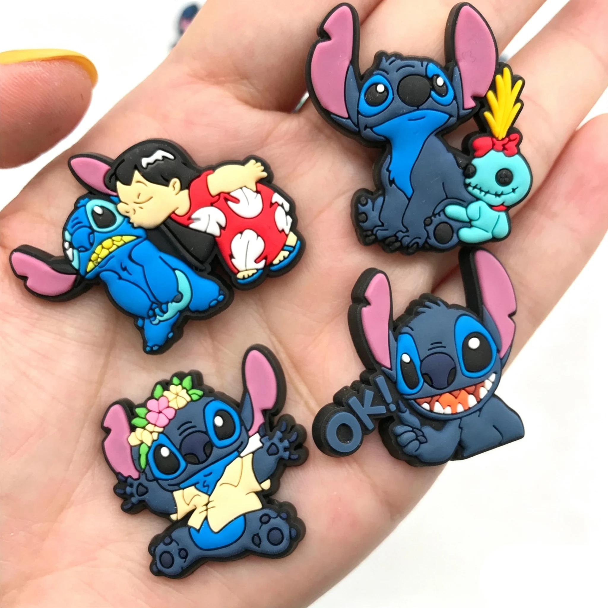 Mesuca 16Pcs Set New Cute Stitch Rubber Shoe Charms Soft PVC Clog Pins For Slides Sandals Decor Wholesale Custom DIY Accessories