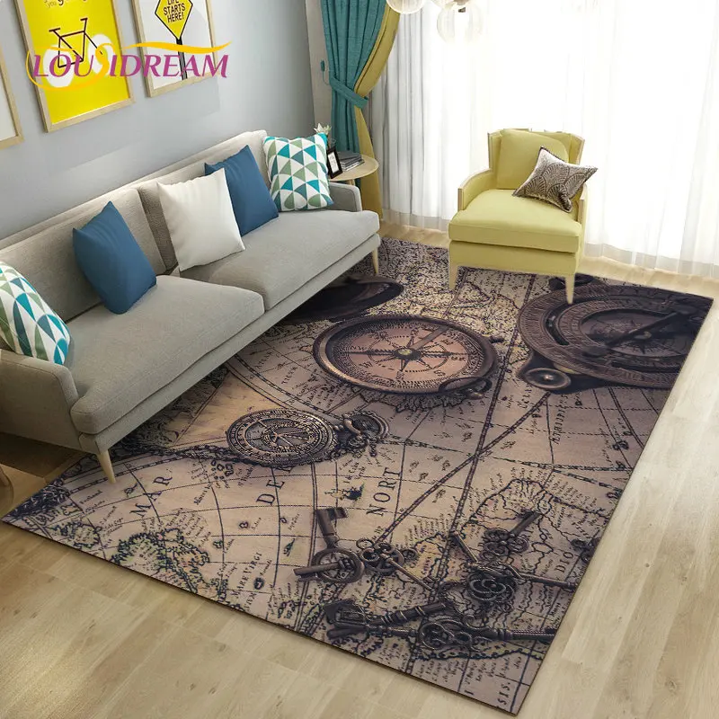 Retro Compass Vintage World Map Area Rug, dywanik do salonu, sypialni, sofy, wycieraczki, antypoślizgowa mata podłogowa do zabawy dla dzieci