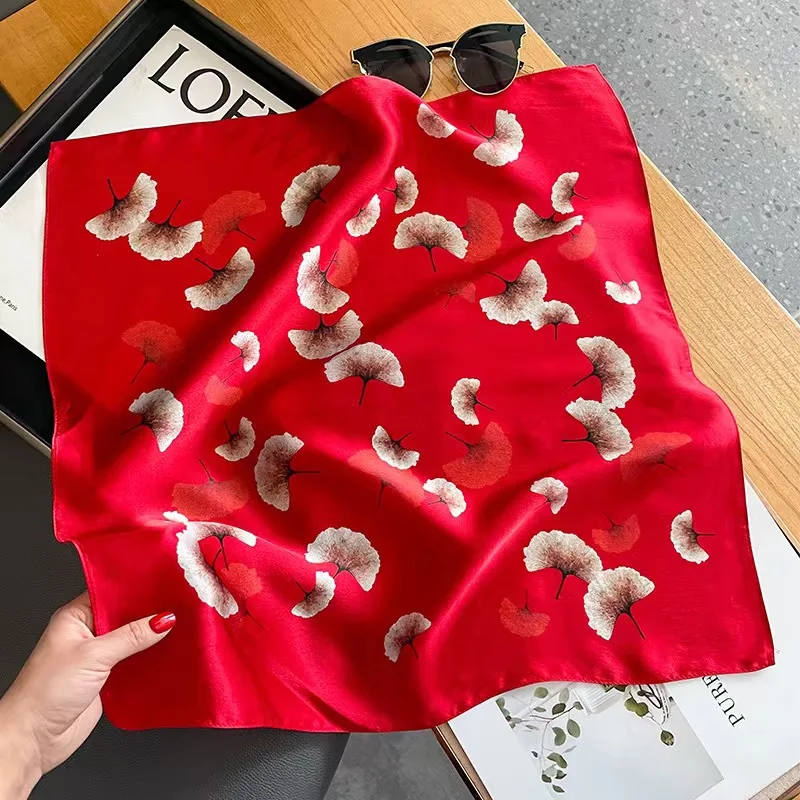 100% Real Silk Scarf Women Design Square Small Luxury Brand Handkerchiefs Hair Ribbon Headband Neckerchief Female Bandana 2024