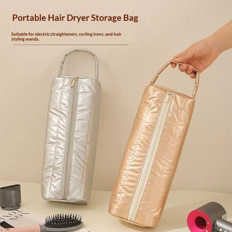 Large Capacity Travel Hair Dryer Storage Bag With Handle Dustproof Curler Storage Bag Soft Quilting Cotton Hair Dryer Organizer