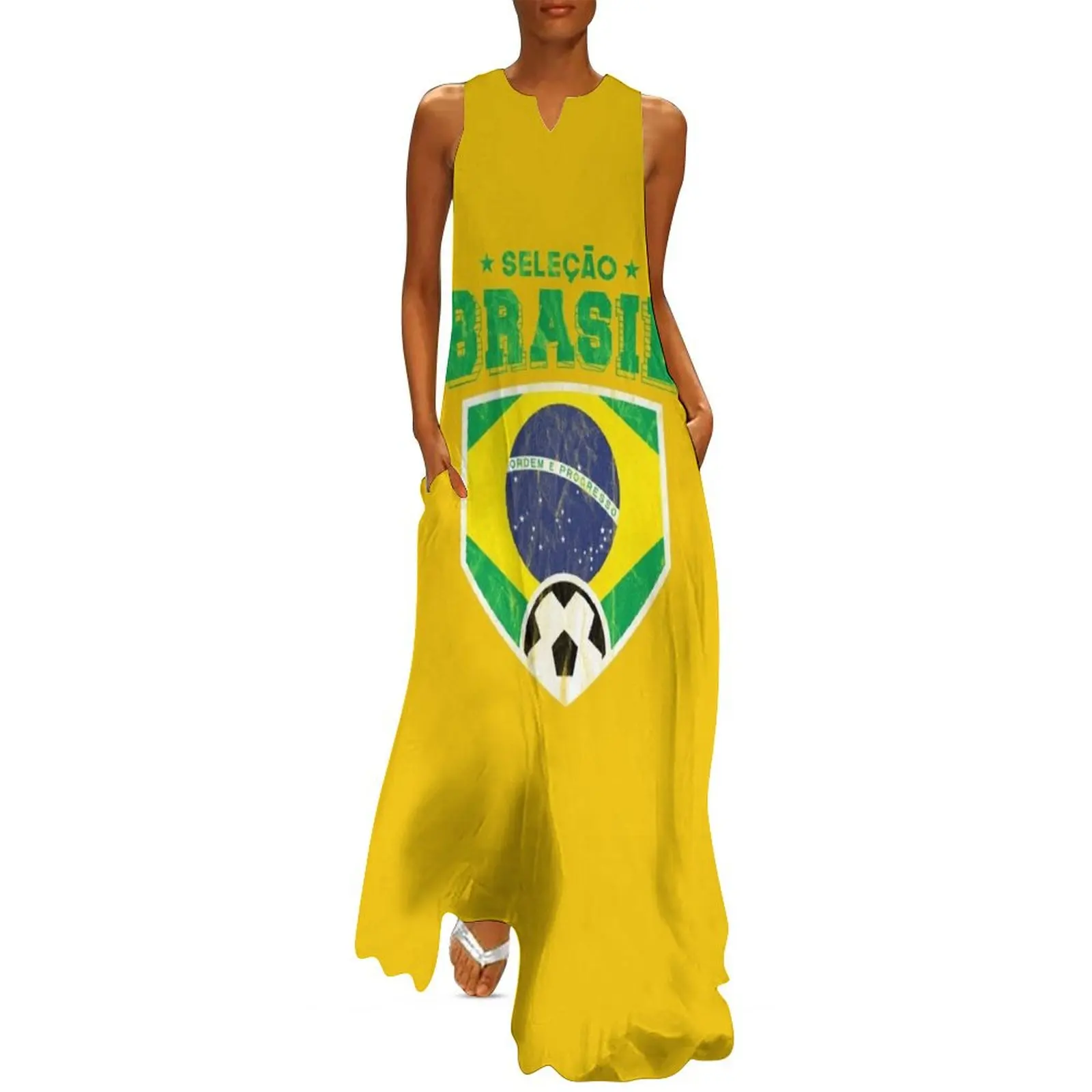 Selecao Brasil fútbol Brasil bandera nacional camiseta Copa Mundial de fútbol vestido largo vestidos de noche de lujo 2025