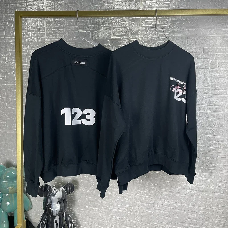 RRR123 RRRree Arrival O-Neck Cotton Hoodies Digit Printing Coat Oversize Men Women Letter Logo PATCH Tag 1:1 Black Long Sleeve