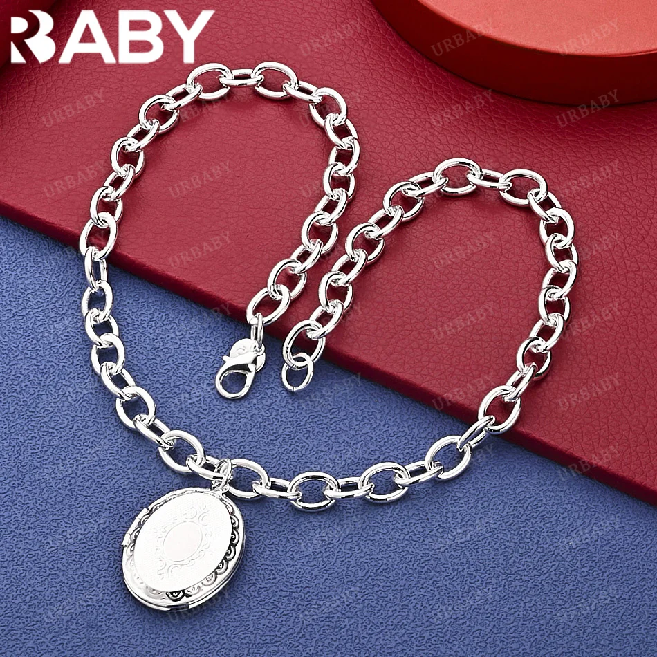 

URBABY 925 Sterling Silver 45cm Retro Openable Oval Plate Chain Necklace Charm Trend Birthday Gifts Fashion Party