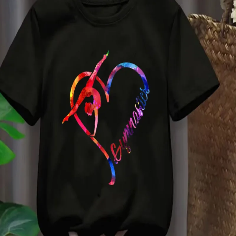 Watercolor Gymnastics Print T-Shirt Girls Fashion Dance Girl Clothes Kids T Shirt I Love Gymnastics Girls Clothes Summer Tshirt