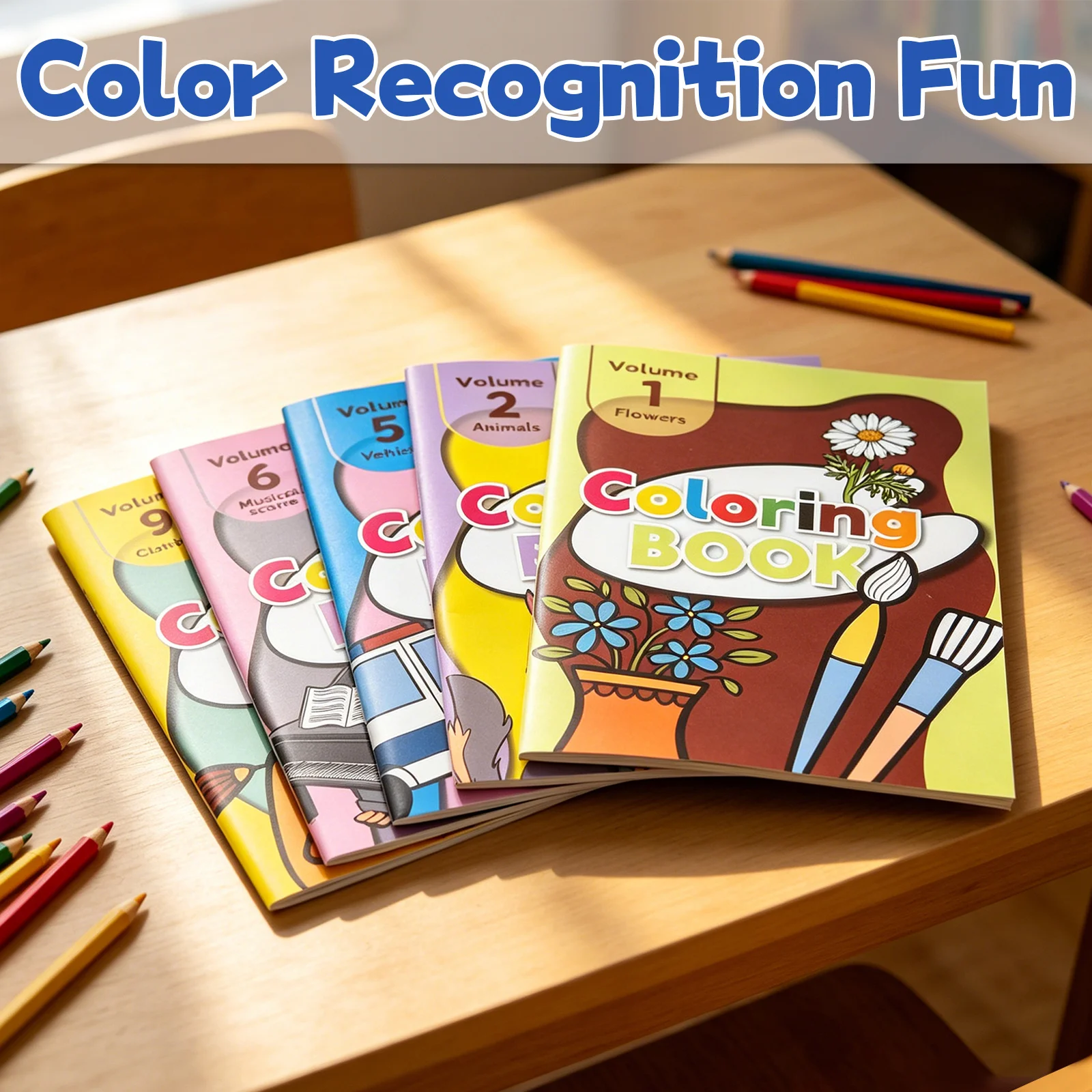 5-Book Kids Pencil Control & Coloring Book Set, Early Learning Coloring Activity Books with Flowers, Animals, Vehicles
