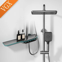 VGX Thermostatic Shower System Intelligent Digital Bathroom Shower Faucet Set Temperature Display Rainlfall Bathroom Shower Set
