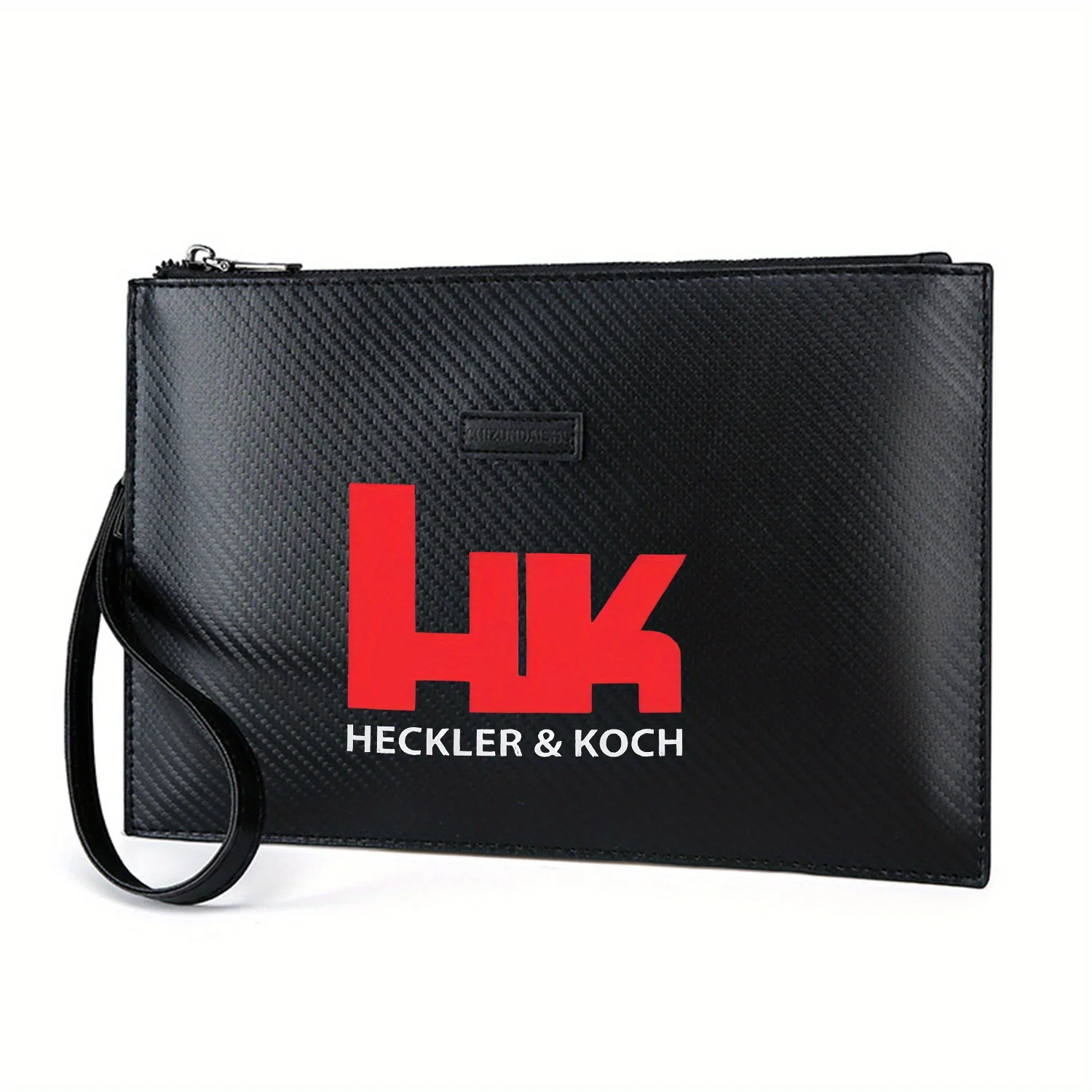Red HK logo black background Elegant Printed PU Men's Handbag Fashionable and Practical for Everyday Carry