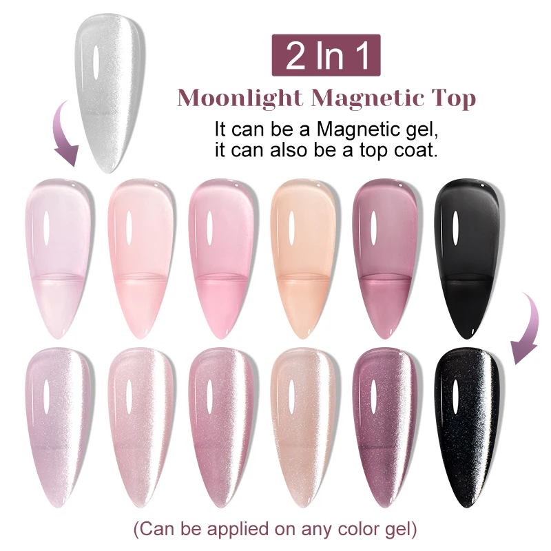 Mtssii 7ML Moonlight Cat Magnetic Top Coat  2 IN 1 Function Gel Nail Polish Sparkly Magnetic Glitter Semi Permanent Nail Art Gel