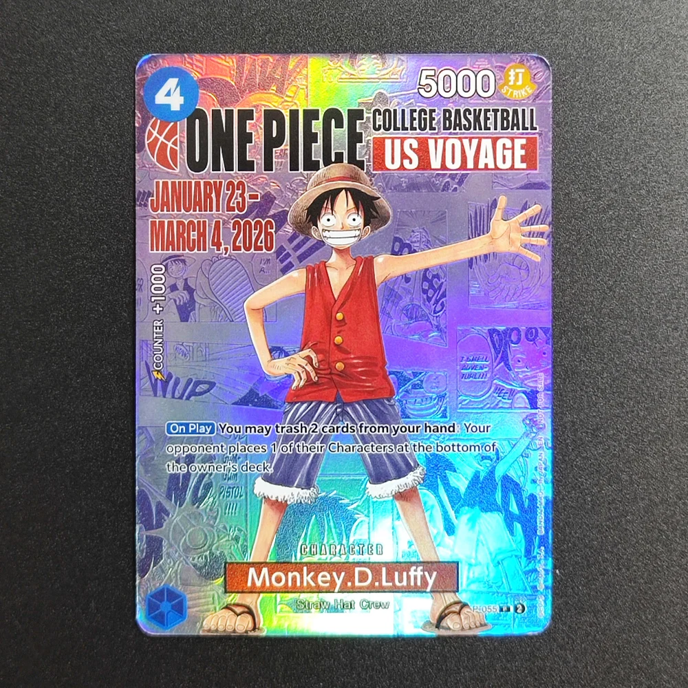

Коллекционная карта DIY One Piece OPCG English Monkey.D.Luffy P-055 Limited Edition College Basketball US Voyage Collection с текстурной фольгой