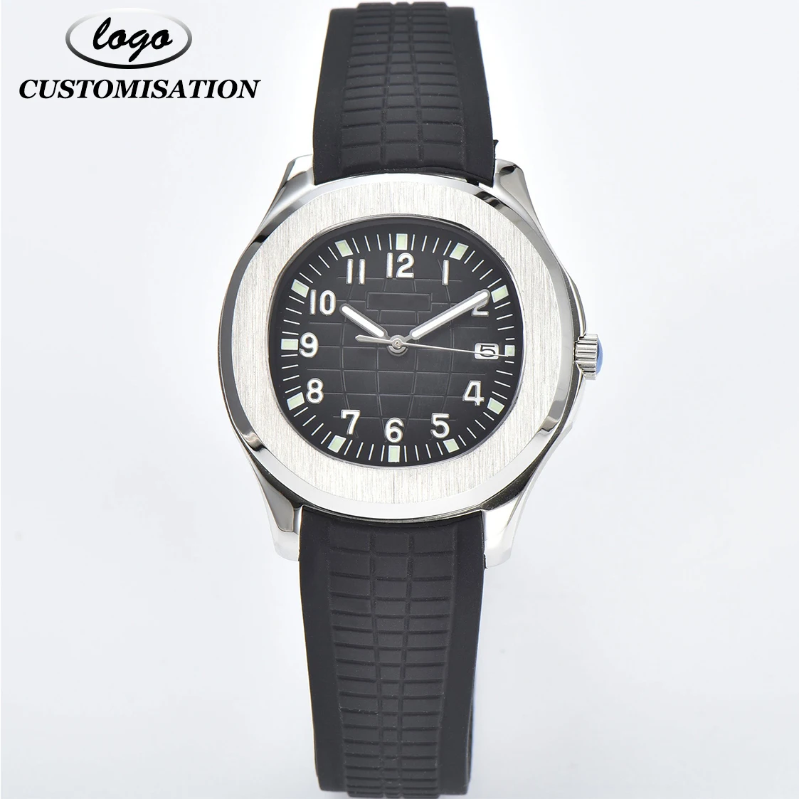 Customisable Logo 40mm Men's Watch Luxury Self-Winding NH35A Rubber Strap Casual Minimalist Sapphire 100m Water Resistant Watch