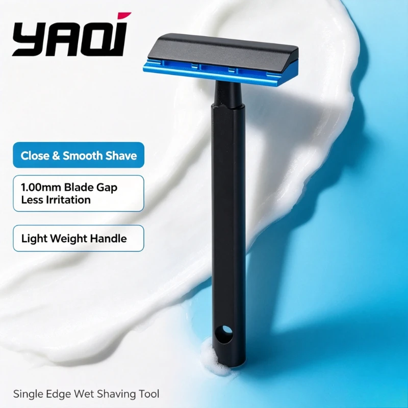 2026-yaqi-professional-black-and-blue-color-tachi-aluminum-version-light-weight-single-edge-safety-razor-100mm-blade-gap