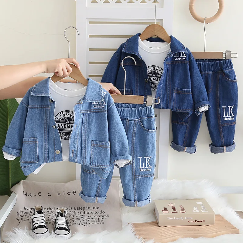 

2025 New Children's Dress Clothes Handsome Casual Children's Boys Spring and Autumn Suit Denim Three-piece Suit