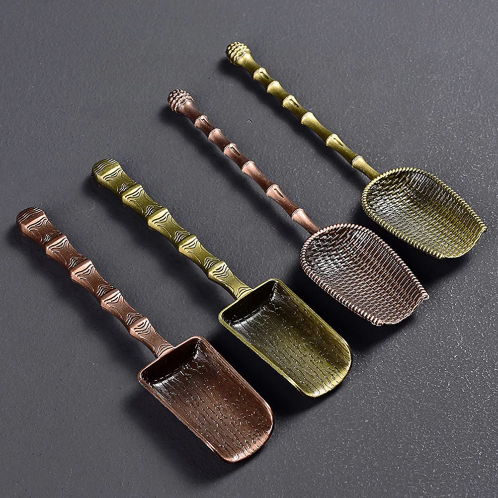 

2Pcs Tea Scoop Set Copper Alloy Tea Ceremony Accessories Smooth Texture Unique Design Easy Operation Knit Scoop
