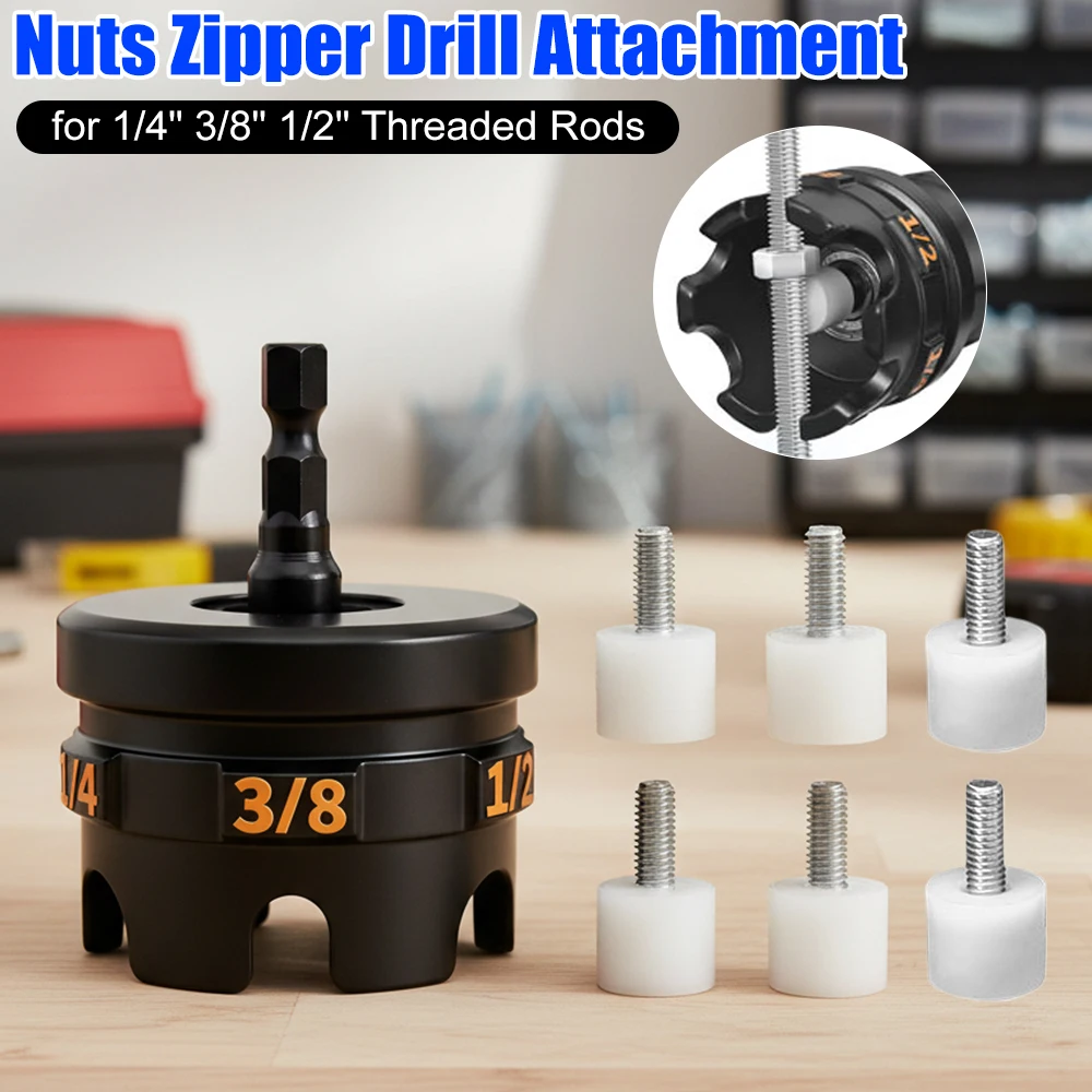 

Nuts Zipper Drill Attachment for Fast Nut And Bolt Removal Nut Remover Bolt Extractor Tool for 1/4in 3/8in 1/2in Threaded Rods