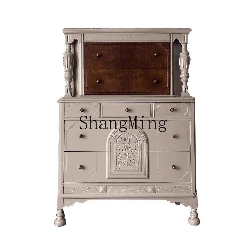 

FG retro solid wood chest new Chinese style antique style storage retro dining side cabinet double color