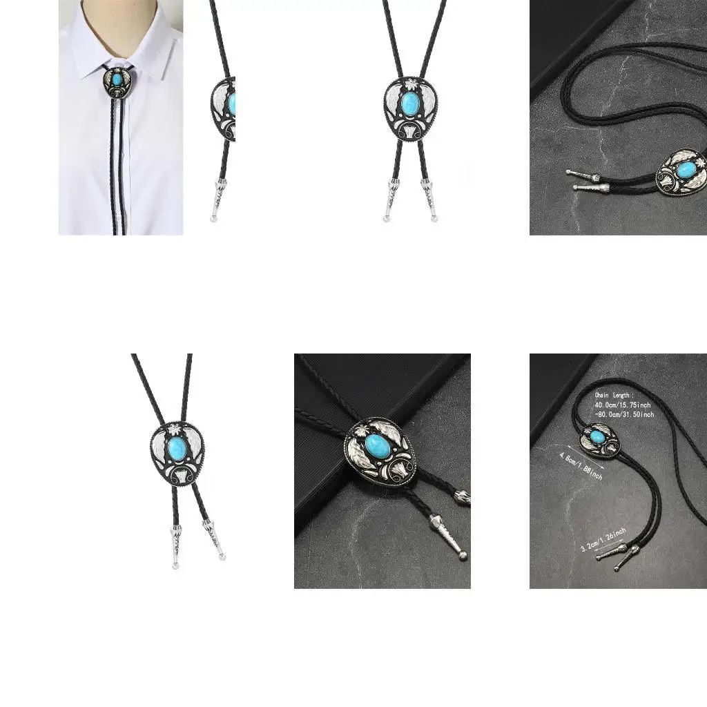 

39BD Punk Bolo Tie with Stone Charm Necktie Necklace Costume Accessory