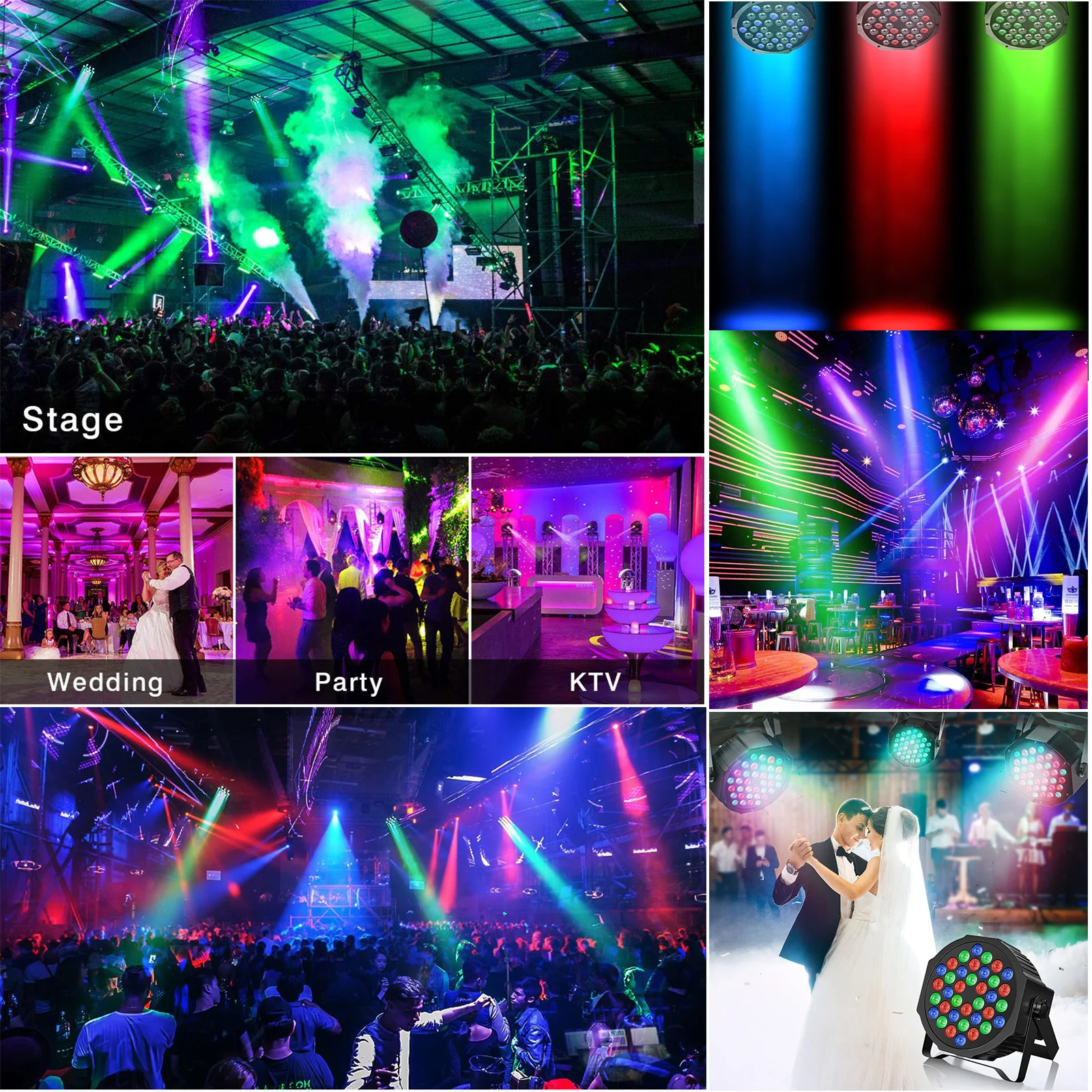 Lámpara Par de luces LED RGB con 9 modos, lámpara de escenario de DJ, activada por sonido, Control remoto DMX, luz de discoteca para boda, fiesta, evento, decoración, 18/36W