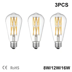 ST64 8W 12W 16W Edison LED Filament Bulb lamp 85-265V E27 Vintage Antique Retro Edison Ampoule Replace 160W Incandescent Light