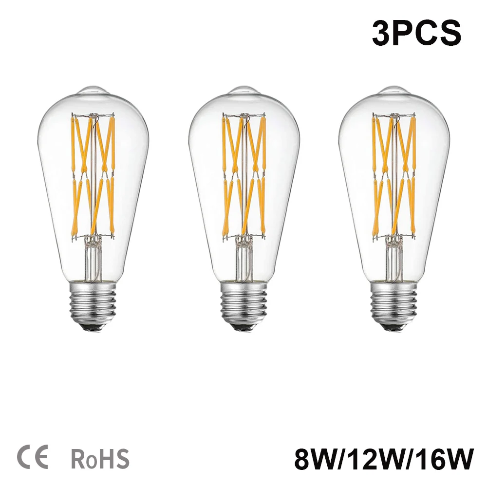 ST64 8W 12W 16W Edison LED Filament Bulb lamp 85-265V E27 Vintage Antique Retro Edison Ampoule Replace 160W Incandescent Light