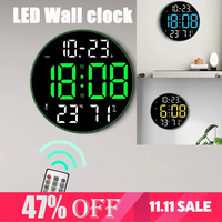 12inch 10inch Large Screen Led Round Wall Clock Digital Temperature Humidity Date Display Alarm Clock Modern Home Decoration