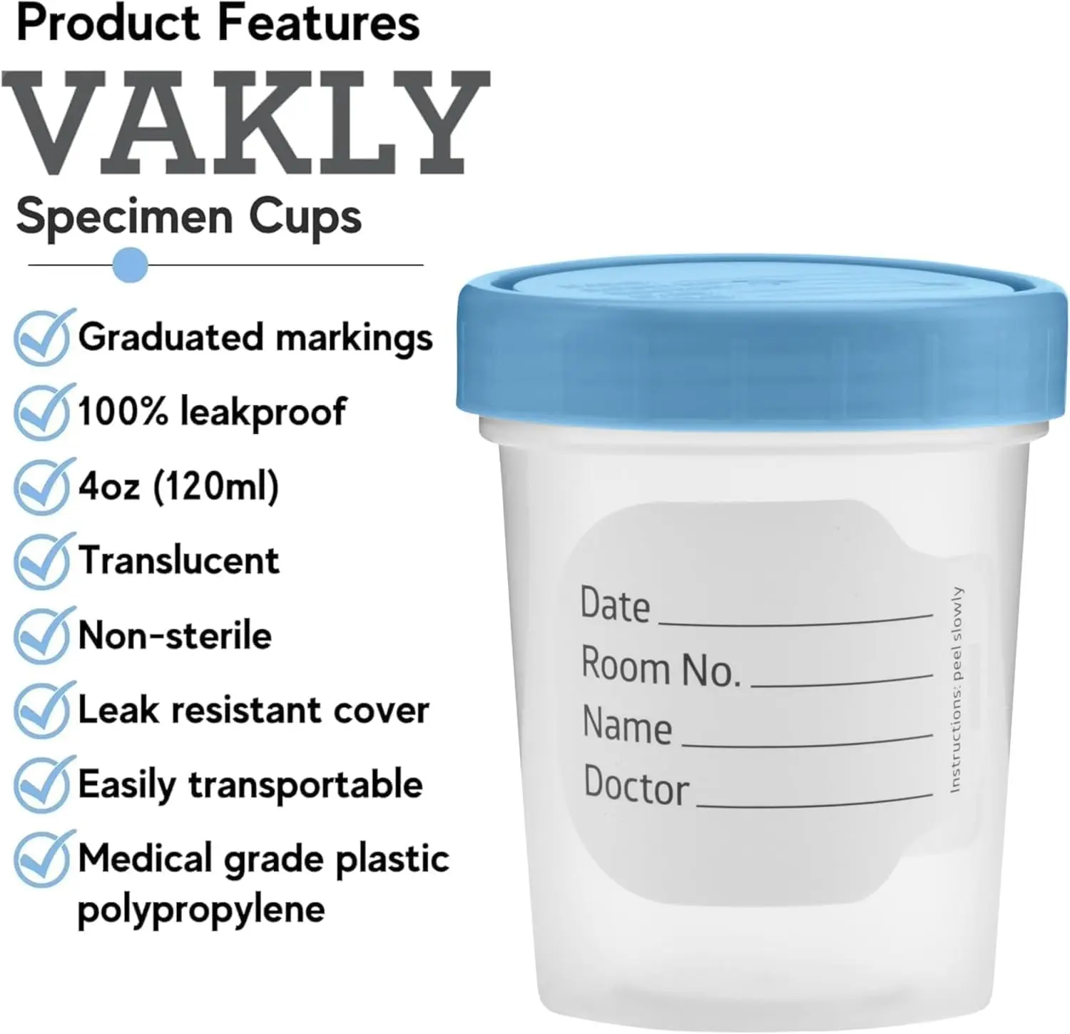 Sample cup with leak-proof cap 120ml transparent non-sterile urine sample container – for safe collection of urine and feces