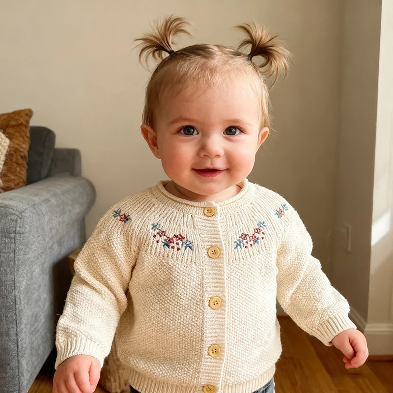 0-3Yrs الخريف سترة معطف الوليد طفلة متماسكة الشتاء سترة طويلة الأكمام الشتاء سترة ستار عادية الاطفال لطيف محبوك معطف #1