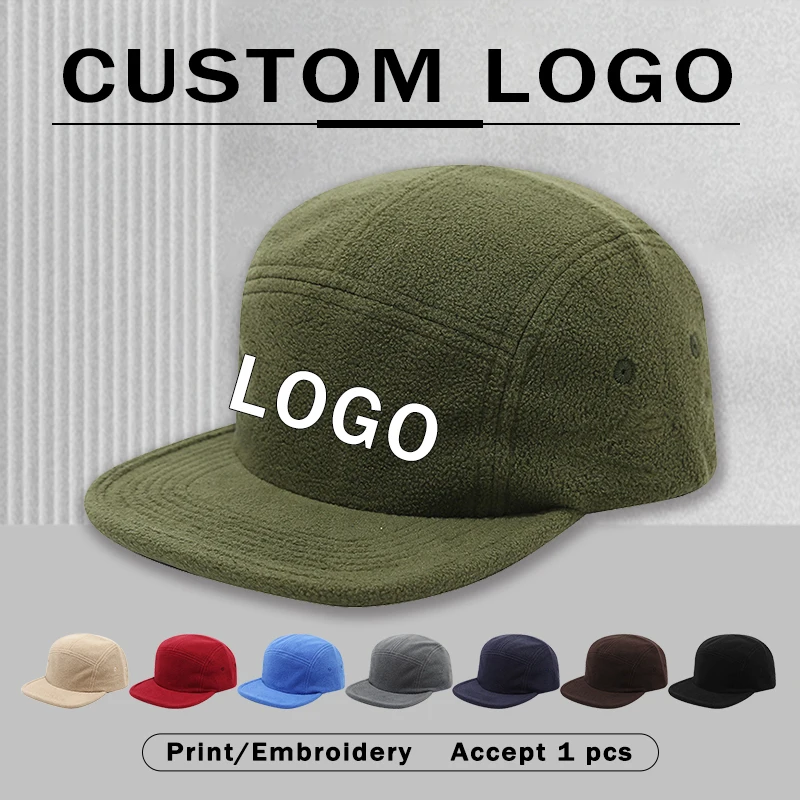 Men Women Fleece Vintage 5‑Panel Flat Brim Baseball Caps Custom Logo Outdoor Street Casual Camping Peaked Hat for Autumn Winter