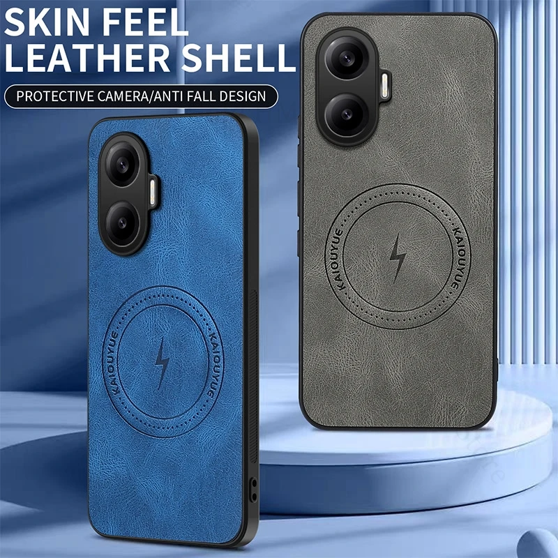 

Luxury PU Leather Silicone Case For Redmi Poco M7 Pro For Magsafe Wireless Charge Cover For Xiaomi 14T Pro Redmi A5 Turbo 4 Pro