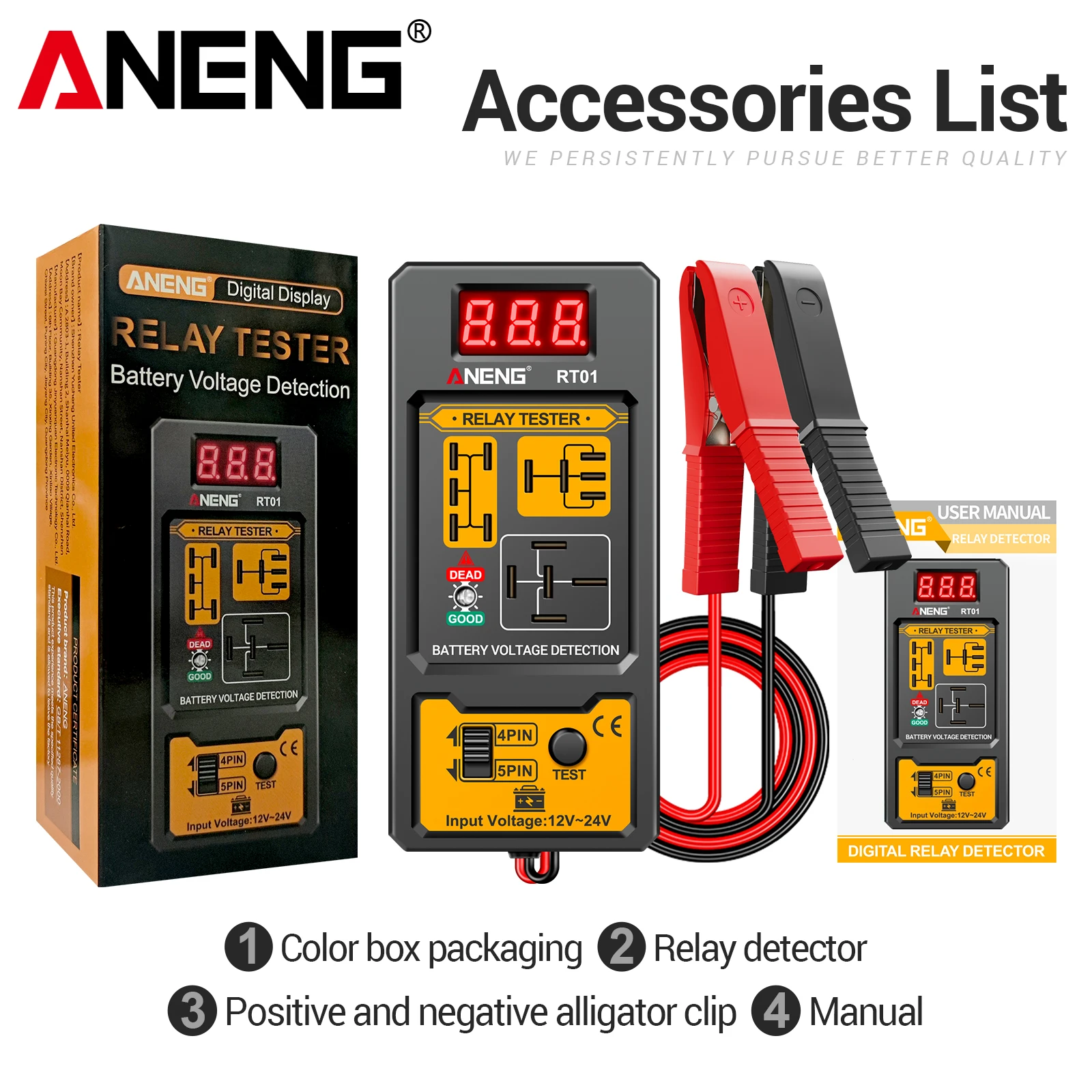 

ANENG RT01 Voltage Detector General Motors Relay Tester 11-25V 12V 24V Tool LED Indicator Light Automotive Repair Tool