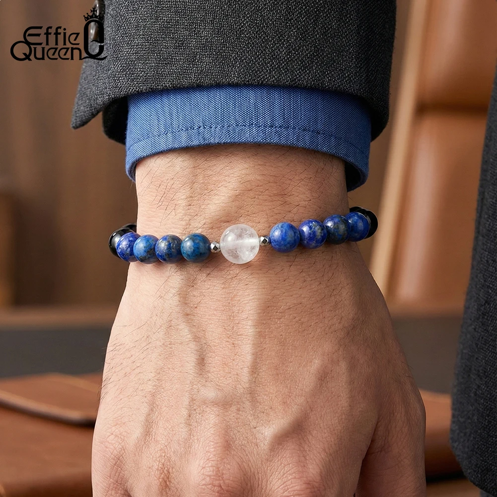 

EFFIE QUEEN Blue Lapis Stone Charm Bracelet Adjustable Natural Stone Jewelry Healing Crystal Bracelet for Women Men Gift GMB74