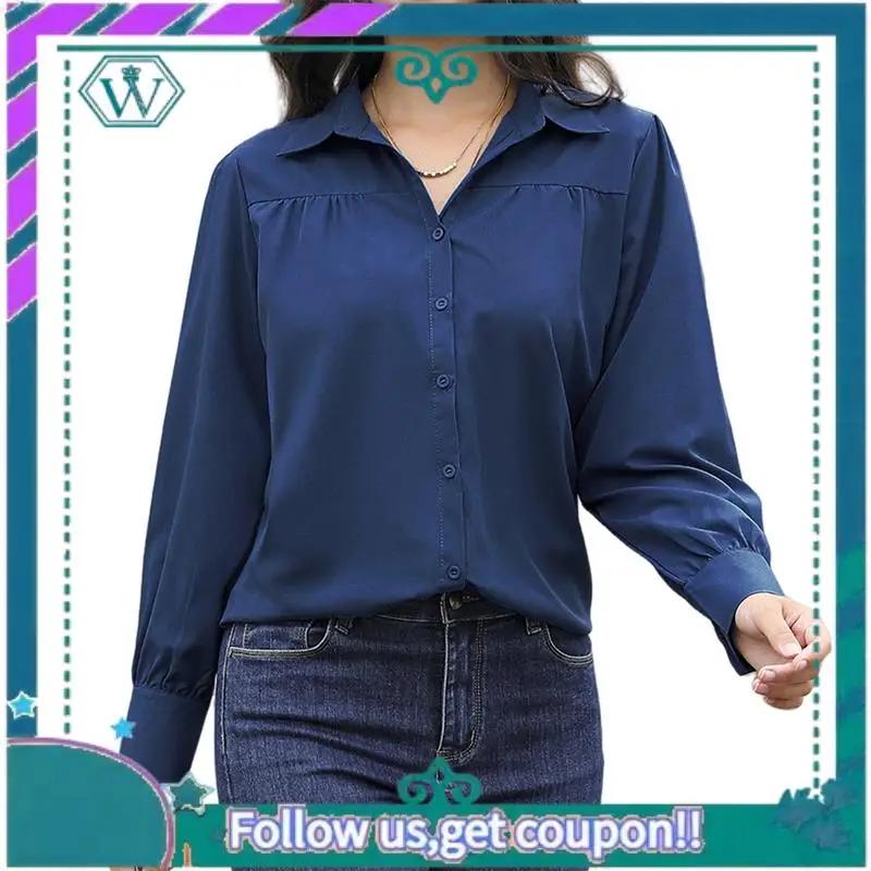 A09P Womens Long Sleeve Dressy Casual Button Down Collared Tops Elegant Pleated Front Work Blouse