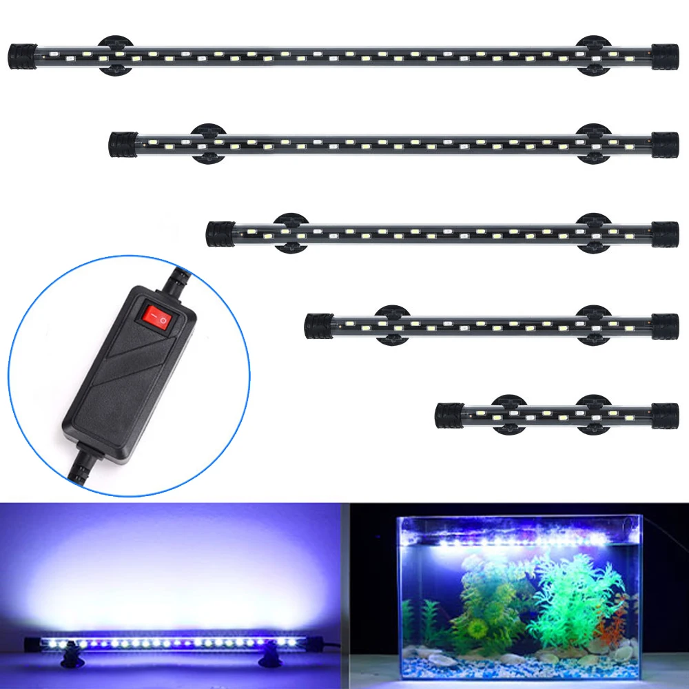 4 - 12W Blue / White Light LED Aquarium Lights IP68 Waterproof Submersible Lights Fish Tank Light with Suitable EU Plug