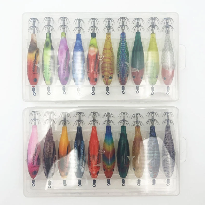 ShareShark 10 Stück/Box 5,7g Garnelen-Angelköder Leuchtender Tintenfisch-Jighaken Meeresangelzubehör Künstlicher Köder Oktopus-Köder – Detail 9