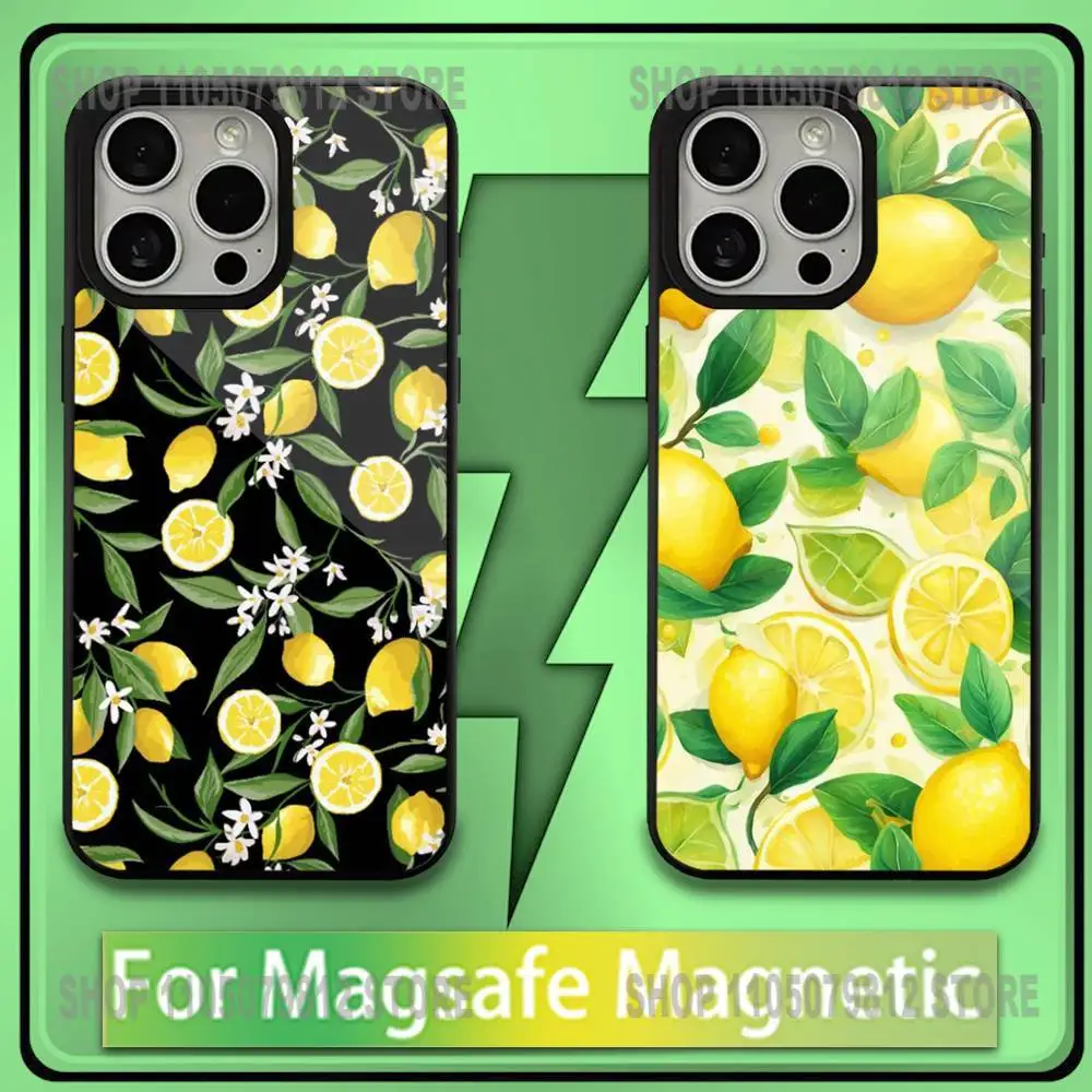 

Luxury Fashion Lemon Flower Pattern Phone Case For iPhone 17,16,15,14,13,12,11,Plus,Pro,Max,Mini Soft Magnetic Wireless Charge