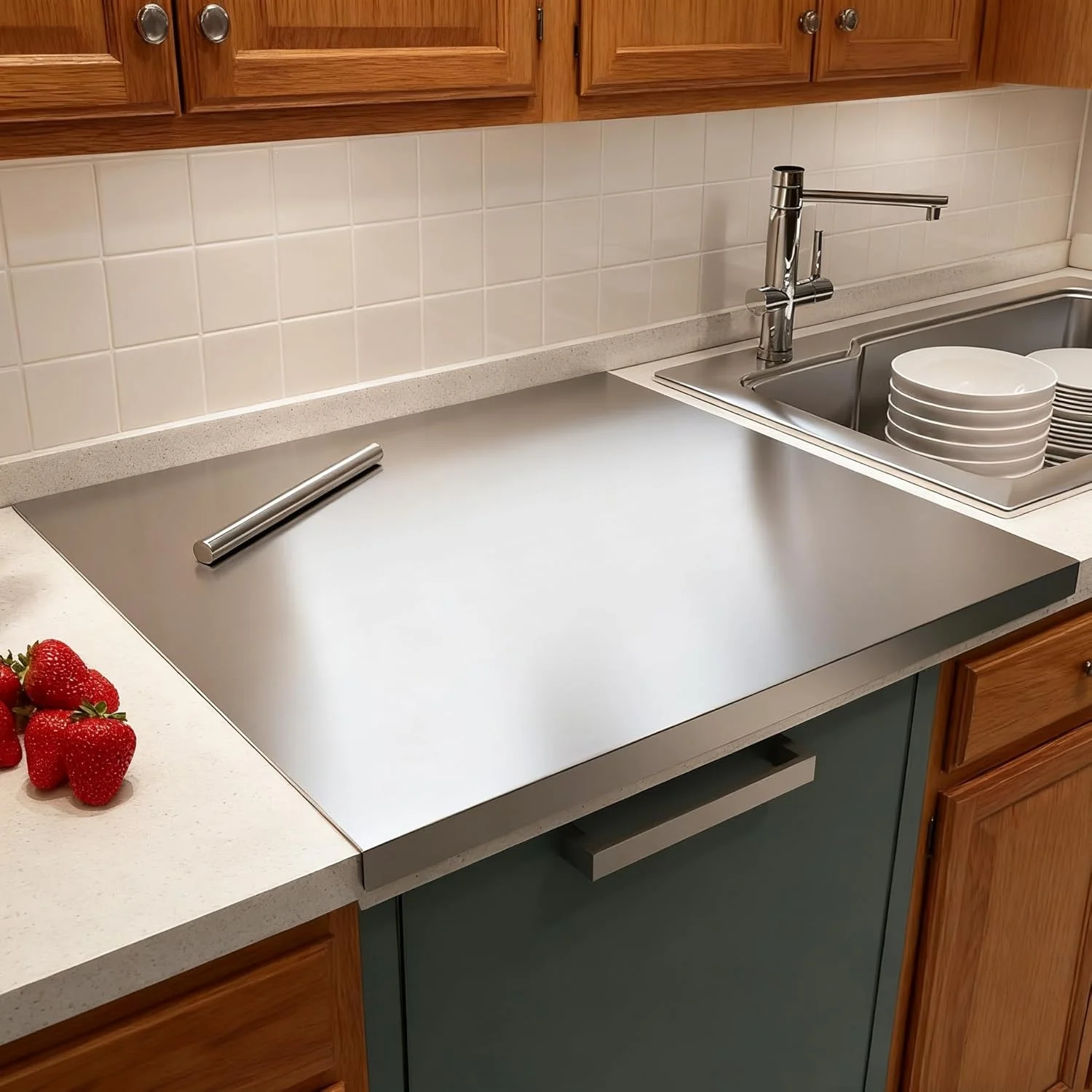 Stainless Steel Chopping Board: 15.7 x 19.7-Inch Professional Grade Hygienic Easy-Clean Surface Non-Slip Stable Cutting Board
