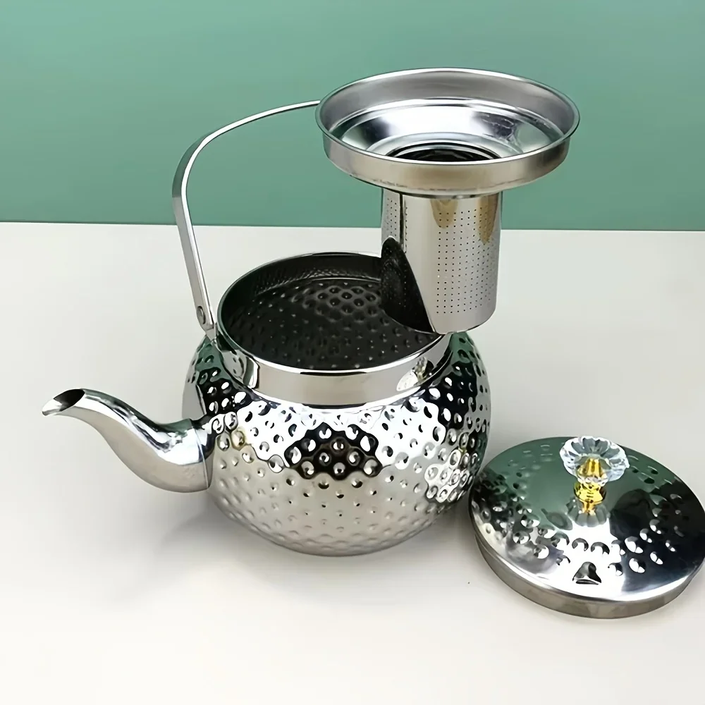 Stainless Steel Teapot with Filter, 1 Count Tea Pot with Handle, Coffee Pot, Tea Making Tool for Home Kitchen, Kitchen Accessori