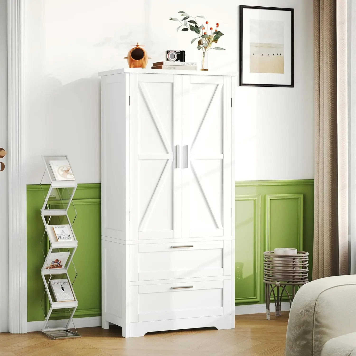 

Bathroom Storage Cabinet, Small Pantry with 2 Doors & Drawers, Storage Cabinet for Bathroom, Living Room, Kitchen