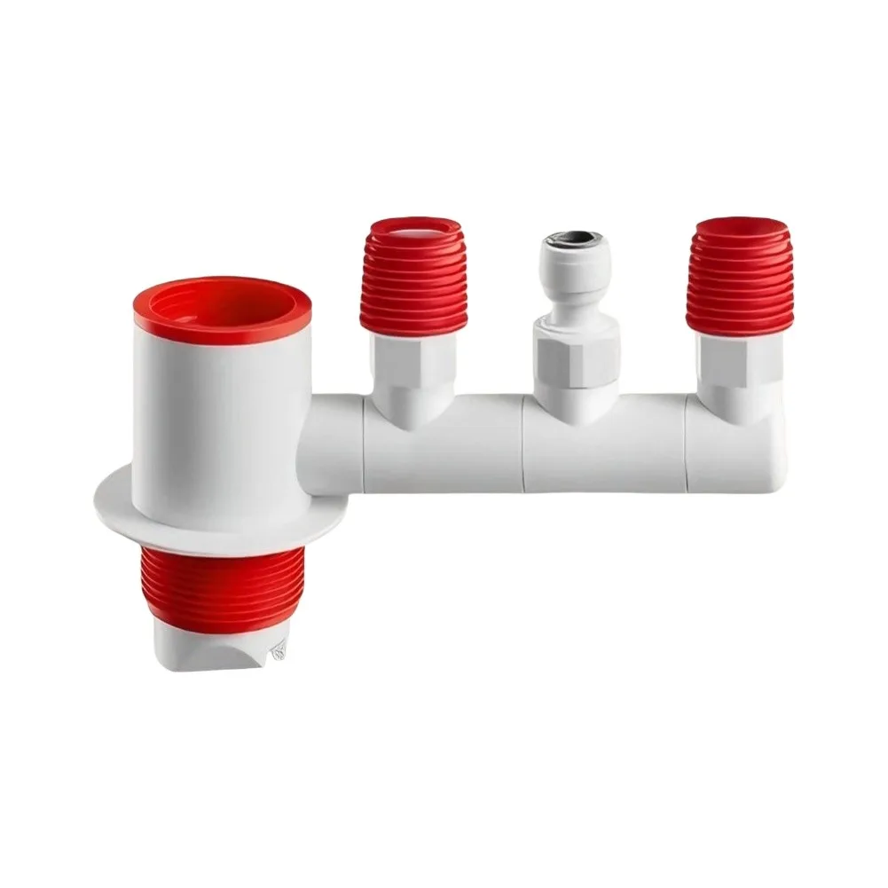 Anti-Odor 4-Port Drain Manifold Connector Compatible with 50mm and 75mm Sewer Pipes for Basin and Laundry Equipment