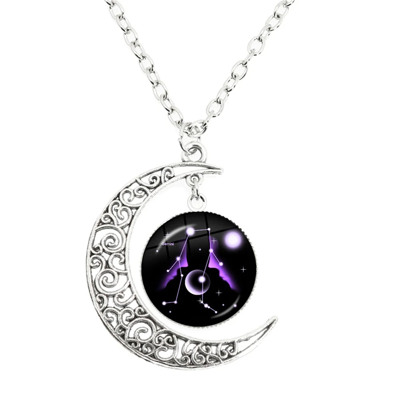 12 Constellation Scorpio Sagittarius Capricorn Aquarius Pendant Silver Color Crescent Moon Necklace Jewelry Birthday Gift