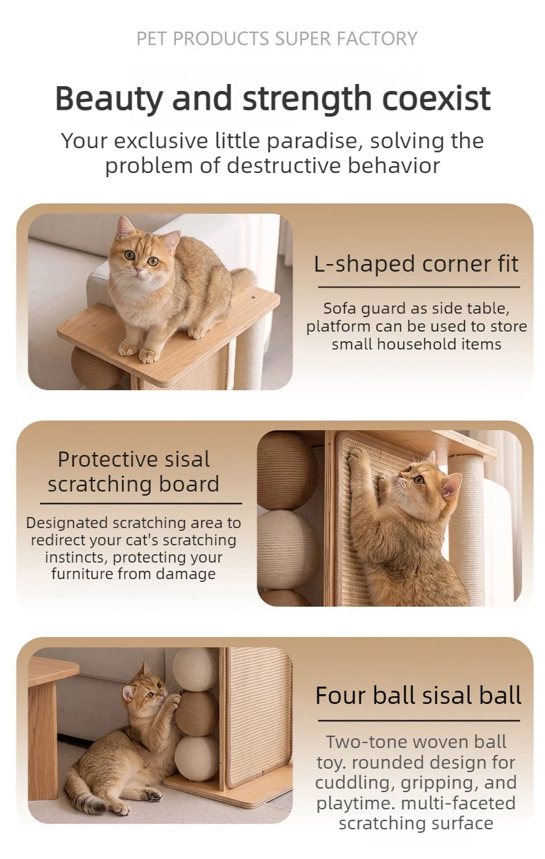 Sofa Corner Cat Scratching Post Couch Protector Sisal Scratcher Board Solid Wood Cat Scratchers Indoor Side Table Cats Furniture
