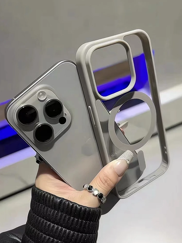 حافظة شحن لاسلكية فاخرة مضادة للصدمات Magsafe لهاتف 16 iPhone 17 15 14 Plus 13 12 11 Pro Max غطاء ممتص للصدمات شفاف مغناطيسي شفاف
