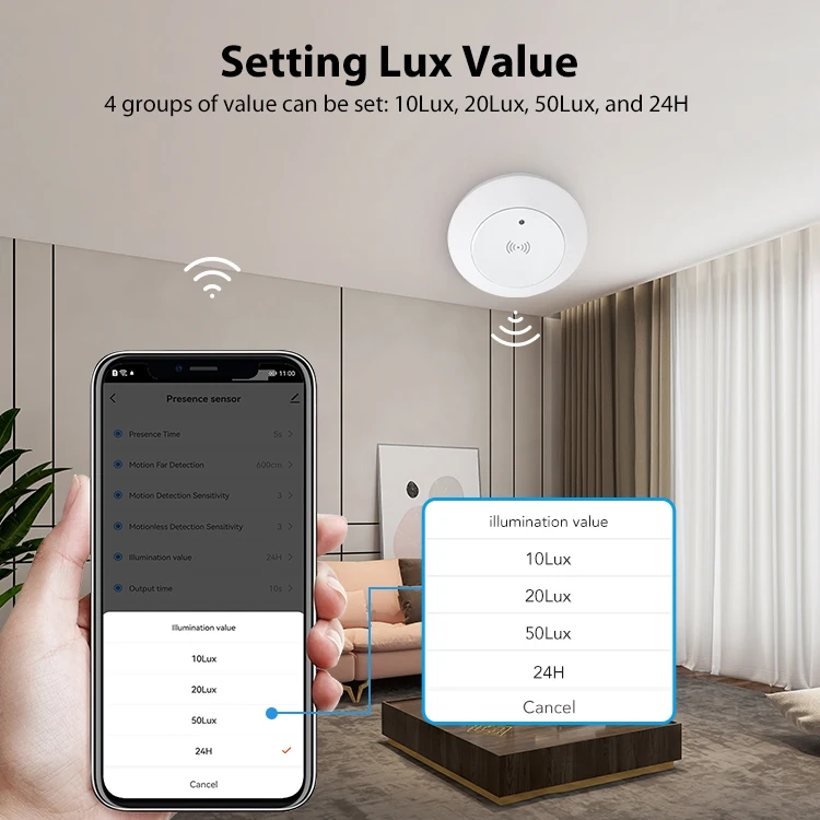 Tuya Smart Life ZigBee/Wifi 24G MmWave Radar presencia humana Sensor de movimiento con luminosidad/detección de distancia 110/220V hogar DIY