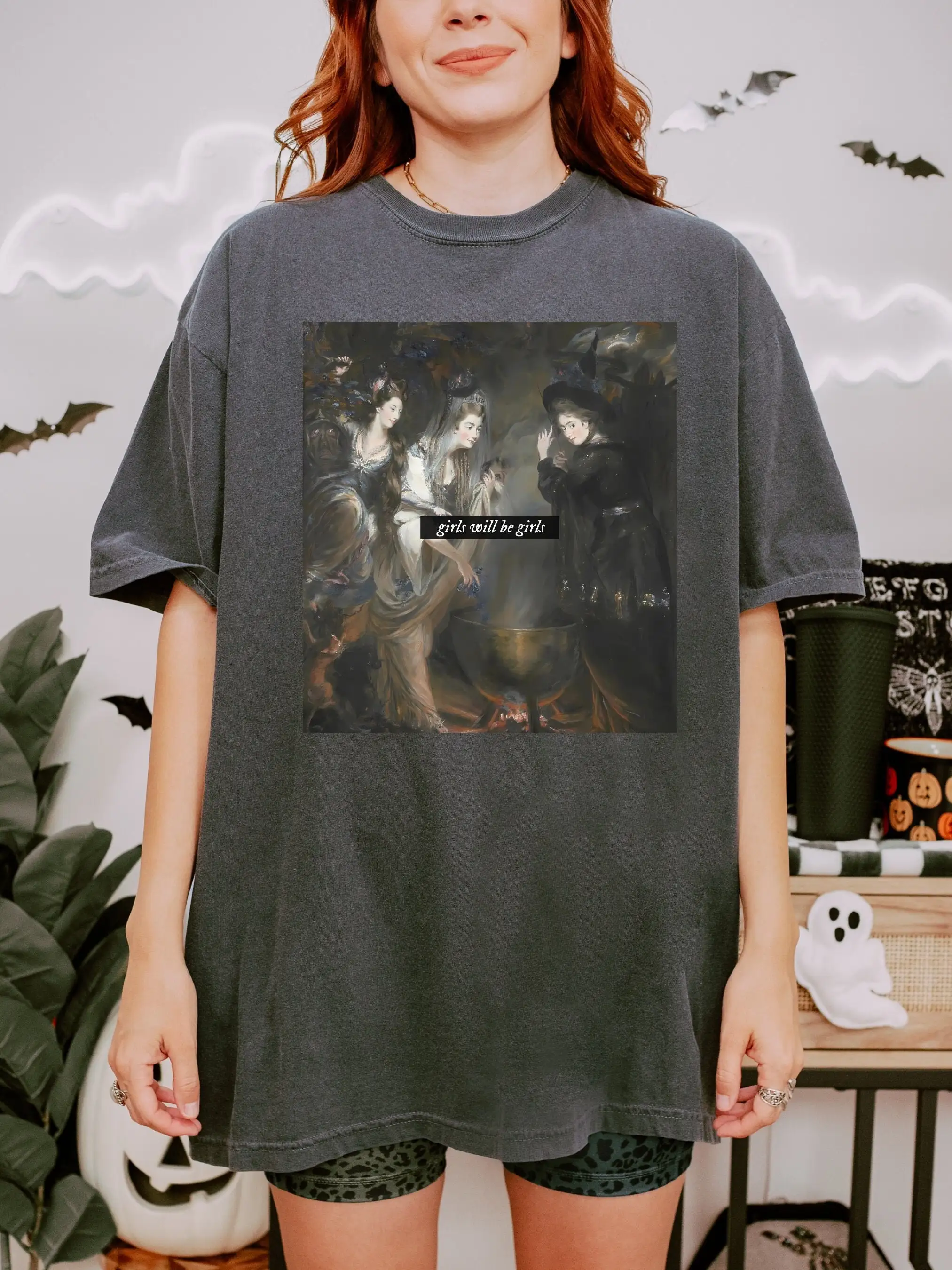 Girls Will Be Girls! Altered Art Series  Shakespeare Macbeth Witches Feminist Tee Shirt Burn The Patriarchy  Salem Witch T-Shirt