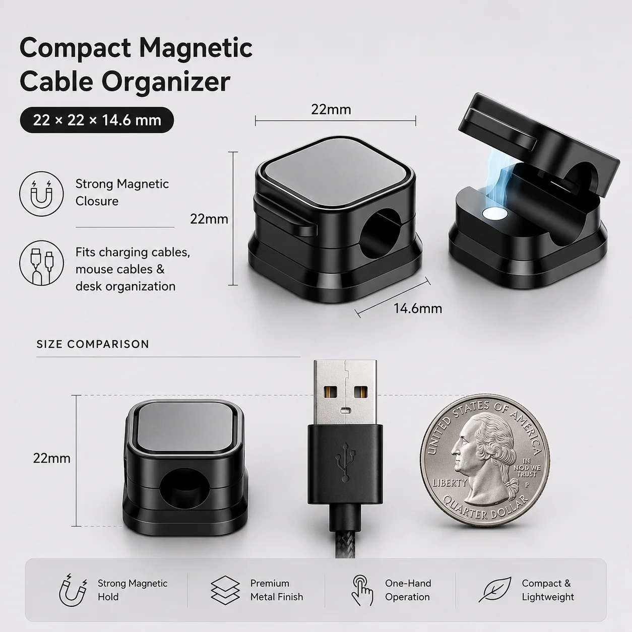 Magnetic Cable Clip Winder Holder Adhesive Wire Keeper Cord Cable Organizer USB Charging Cables Winder for Office Desktop Home
