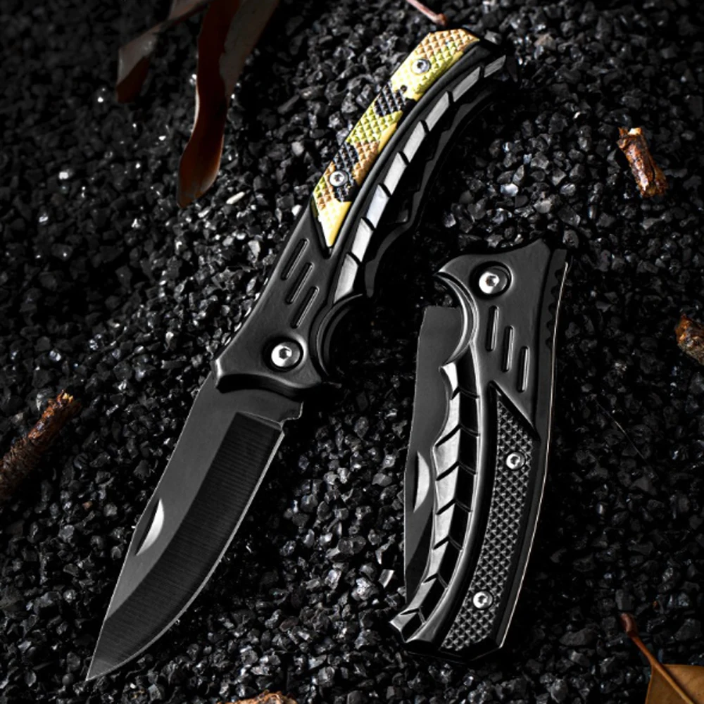 Full Stainless Steel Embossed Relief Folding Pocket Knife 3D Carved Anti-slip Texture Portable EDC Daily Cutting Tool For Campin