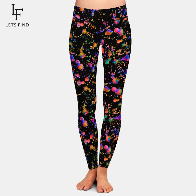 LETSFIND High Quaility New Women Fitness Trousers Legging Fashion 3D Watercolor Splatter Pattern Print High Waist Slim Leggings