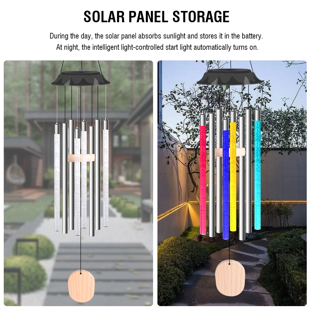 Solar Led Wind Chime Light Various Colors Light Outdoor Waterproof Hanging Tube Pendant Lamp Garden Patio Yard Decoration Lamp